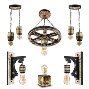 Imagem de Kit Luminária Rústica Madeira Colonial Pergolado Sítio Retrô