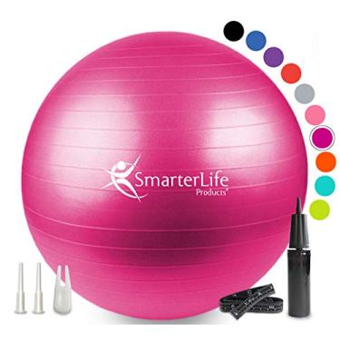 Imagem de (65 cm, Fuchsia) - Exercise Ball for Yoga, Balance, Stability from SmarterLife - Fitness, Pilates, Birthing, Therapy, Office Ball Chair, Classroom Flexible Seating - Anti Burst, No Slip, Workout Guide