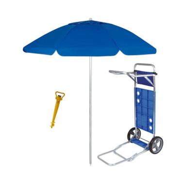 Imagem de Kit Praia Guarda Sol Bagum 2 Metros Carrinho Com Avanço Alumínio Saca Areia Rosca - Mor