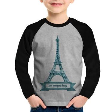 Imagem de Camiseta Raglan Infantil Torre Eiffel Amazing Manga Longa - Foca Na Mo