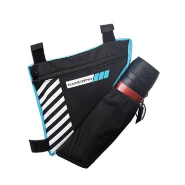 Imagem de nerhemg Acessórios de bicicleta bolsa de quadro de bicicleta à prova d'água com suporte de garrafa grande capacidade fecho de zíper instalação simples bolsa de bicicleta bolsa de ciclismo preto e azul B