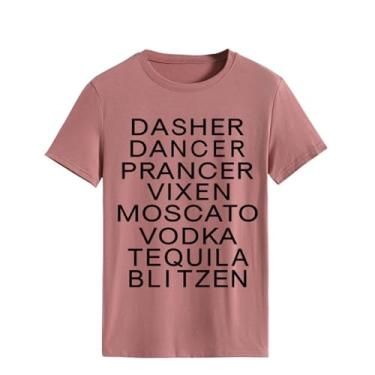 Imagem de Dasher Dancer Prancer Vixen Moscato Vodka Tequila Blitzen Camisetas de Natal Femininas Engraçadas Ditado Camiseta Beba Amante Tops, Letra preta, ouro rosa, GG