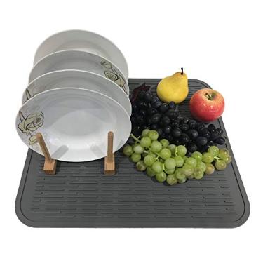 Imagem de Tapete de silicone extra grande resistente ao calor, 45,7 cm x 40,6 cm, tapete de secagem de louça, cozinha, balcão, escorredor de pia, panela quente, pode ser lavado na lava-louças (cinza)