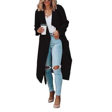 Imagem de Trenchcoat Feminino, Elegante Casual Feminino Envoltório Casaco Aberto Frente Cor Pura para Passeio (S)