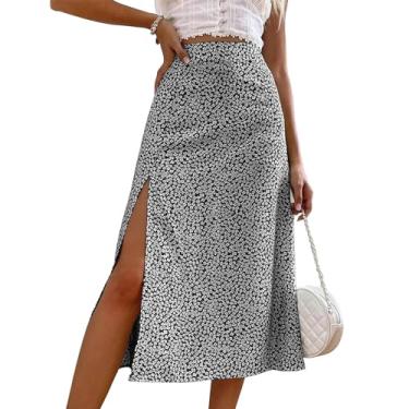 Imagem de Saia Dividida, Saia Com Estampa Floral Casual para Mulheres para Compras e Encontros (L)