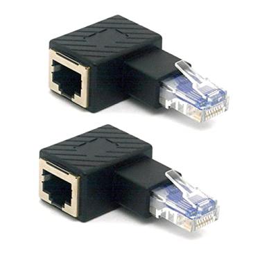 Imagem de GLHONG Adaptador Ethernet RJ45 angular, 90 graus RJ45 8P8C macho para fêmea Cat5e Cat6 conector de remendo de rede 2 peças (direito)