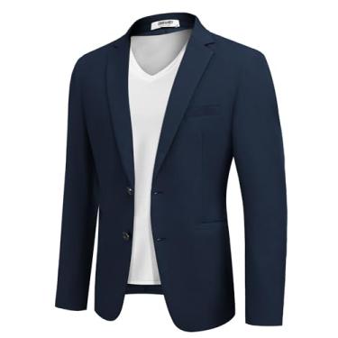 Imagem de COOFANDY Jaqueta masculina casual esportiva slim fit leve blazer com dois botões, Azul marinho, Large