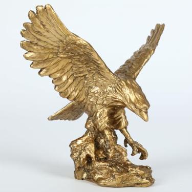 Imagem de H&W Estátua de águia dourada, pássaro selvagem voando águia decorativa bronze pátina resina estatueta (M)