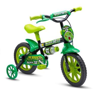 Imagem de Bicicleta Infantil Masculina Aro 12 Black Verde - Com Placa Frontal E