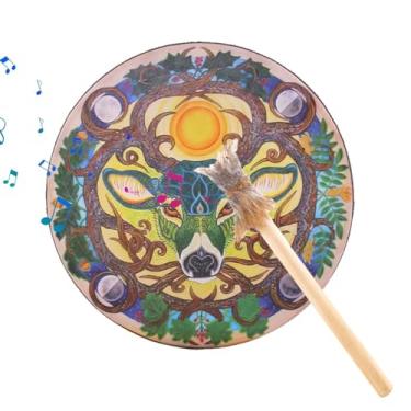 Imagem de Shakven Tambor Xamã,Tambores Xamânicos,Tambor artesanal de 9 polegadas com design de cabeça de veado - Tambor Shaman Instrumental Sound Healer para Música Espiritual, Meditação de Reflexão, Música