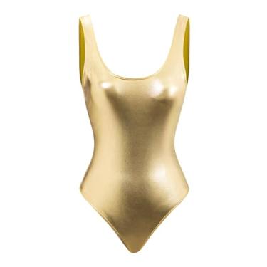 Imagem de Maiô feminino plus size com controle de barriga, maiô de corte alto, biquíni de praia atrevido, Dourado, G