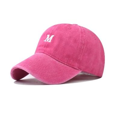 Imagem de FVKTHNVS Boné de beisebol masculino vintage lavado clássico M bordado moderno boné de beisebol unissex chapéu de pai, Vermelho rosa, G