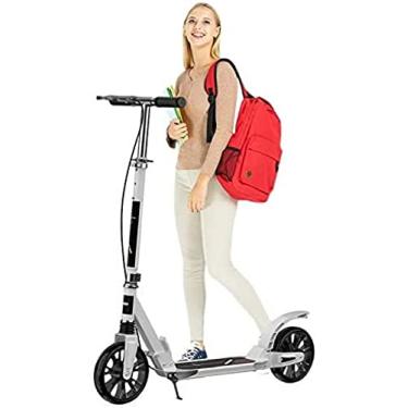 Imagem de Patinetes brancos para adultos e adolescentes, patinete dobrável com roda grande, freio de mão a disco e suspensão dupla, carga pesada de 150 kg