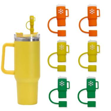 Imagem de Stanley Conjunto de capa de palha, pacote com 6 para copo Stanley, tampas de palha de silicone de 10 mm para copos de 30 e 1,134 g (verde, amarelo, laranja)