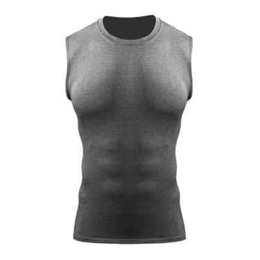 Imagem de Camiseta de compressão masculina Active Vest Body Building Slimming Workout Quick Dry Muscle Fitness Tank, Cinza, XXG