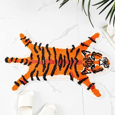 Imagem de Tapete de banho de tigre engraçado para banheiro, tapetes de banho fofos de tigre laranja antiderrapante em forma de animal absorvente pequeno tapete de banheira decoração de banheiro tapetes de