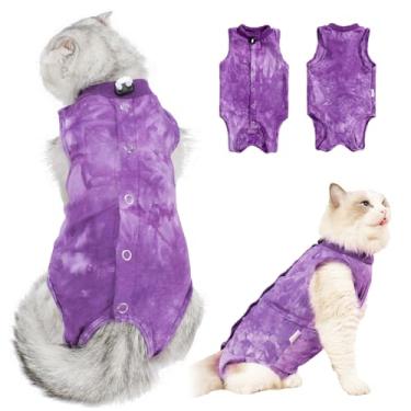 Imagem de Purrfect Recovery Suit para gatos – Proteção de feridas abdominais, cone alternativo, roxo G