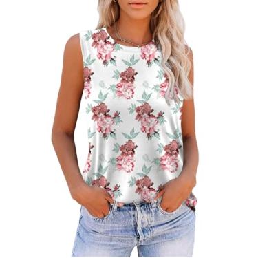 Imagem de Zeagoo Regata feminina 2024 pacote com 2 camisetas casuais gola redonda sem mangas blusa túnica de verão ajuste solto, Floral branco, G