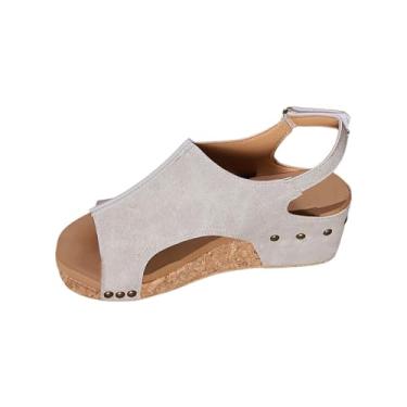 Imagem de Sandálias rasteiras cravejadas femininas casuais laterais com fivela de cinto inclinado inferior sapatos romanos moda verão feminino, Cinza, 8 3X-Narrow