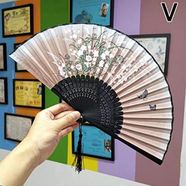 Imagem de YQHWLKJ Ventilador dobrável com padrão de flores clássicas de cerejeira ventiladores portáteis para presentes e decoração de parede