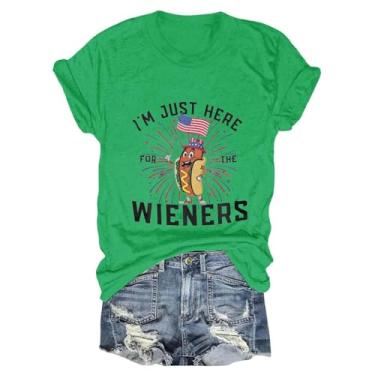 Imagem de Camiseta feminina I'm Just Here for The Wieners 4 de julho com bandeira americana patriótica camiseta de manga curta, #22 - Verde, M