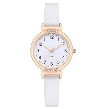 Imagem de NUOVO Relógio feminino branco para mulheres relógio ouro rosa relógio diamante relógio algarismos arábicos relógio à prova d'água relógio casual relógio pulseira de couro acentuado relógio relógio