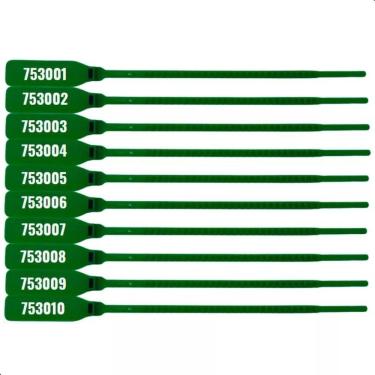Imagem de Kit 100 Lacres Segurança Numerado Malote Plástico 16Cm Verde