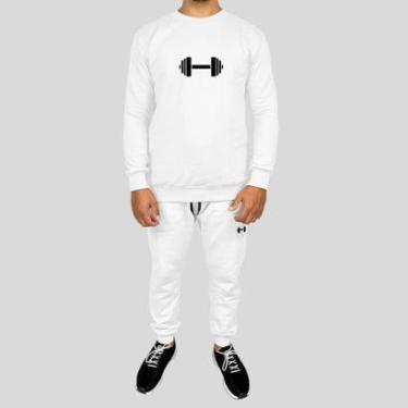 Imagem de Conjunto Calça e Blusa Moletom Careca Sem Capuz Algodão Estampado Peso Academia-Masculino