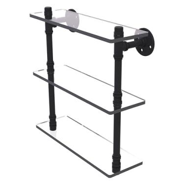 Imagem de Allied Brass P-440-16-TGS Pipeline Collection Prateleira de vidro triplo de 40,64 cm, 40,64 cm, preto fosco