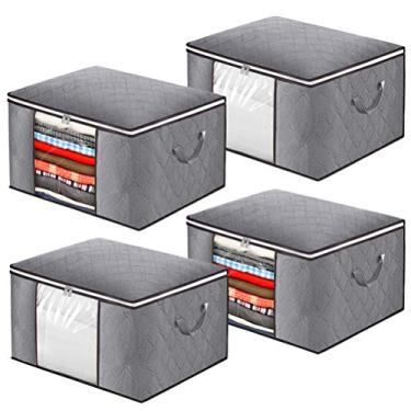 Imagem de Bolsa de armazenamento de roupas de grande capacidade, organizadores de armazenamento de cobertores dobráveis ​​com janela transparente, zíperes resistentes, alças duráveis ​​para edredons, roupas de