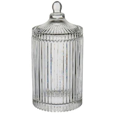 Imagem de POTICHE DECORATIVO BOMBONIERE REDONDO HOME&CO COM TAMPA VIDRO 23x10x10cm TRANSPARENTE