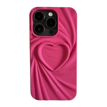 Imagem de Capa de telefone personalizada de cor sólida padrão de coração plissado 3D compatível com iPhone 12, rosa vermelha