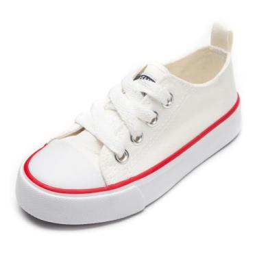 Imagem de Mesiiloly Tênis infantil de lona casual para crianças, meninos e meninas, cano baixo, tênis de lona com cadarço, Branco, 11 Little Kid