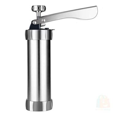 Imagem de KIT CONJUNTO DE MAQUINA DE BISCOITOS DECORAÇÃO BOLACHA E COOKIES EM ALUMINIO BISCOITEIRA COM 20 DISCOS MOLDES E 4 BICOS PARA BOLOS CONFEITAR CULINARIA COMPLETA