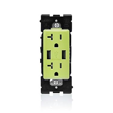 Imagem de Leviton RUAA2-GS Carregador USB Renu/Tomada Duplex Resistente a Adulteração, 20A-125VAC, Granny Smith Apple