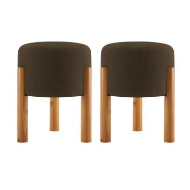 Imagem de Kit 2 Puff Redondo Estofado com Pés em Madeira Banqueta Elegante (MARROM)