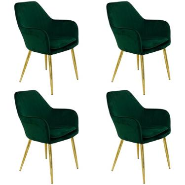 Imagem de Kit 4 Cadeiras Poltrona Lines Base Dourada Recepção Sala Decorativa Suede Verde - Lianto Decor
