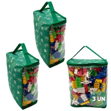 Imagem de Kit 3 Organizadores Brinquedos Criança Infantil Educativo Didático Blocos de Montar Carrinhos Boneca - M (Verde)