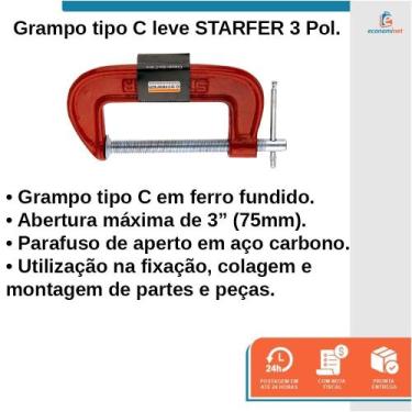 Imagem de Kit 30 Grampo tipo marceneiro carpinteiror C leve 3 Polegadas - Starfe