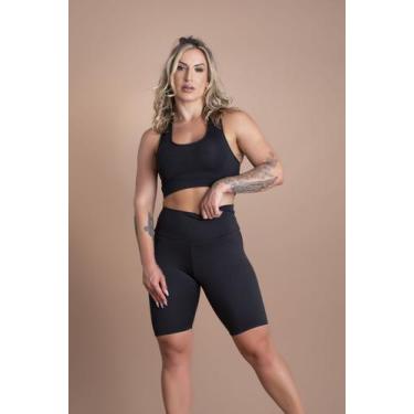 Imagem de Conjunto Fitness Feminino Bermuda Lisa Academia Treino E Top Nadador L