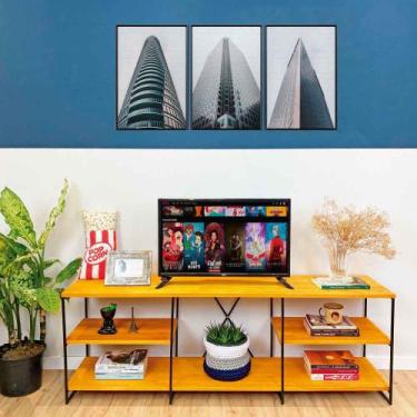 Imagem de Rack de TV Industrial de Ferro e Madeira  Duo 1,50m Carvalho e Preto -