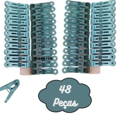 Imagem de Prendedor de Roupa 48 Peças Plástico Resistente Pregador Varal Azul - 