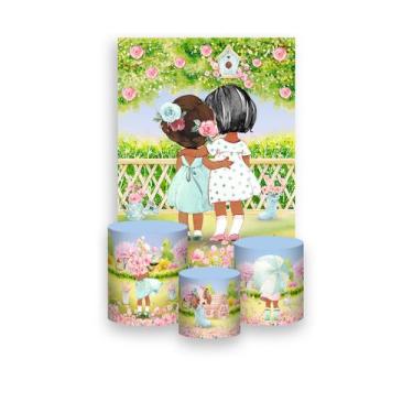 Imagem de Painel De Festa Vertical 1,50 x 2,20 + Trio De Capas Cilindro - Jardim