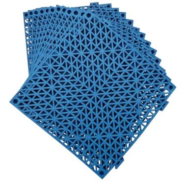 Imagem de Jaderlu 12 Pack Modular Interlocking Cushion 11.6" x 11.6" Rubber Mat Floor Tile Mats Drain Pool Patio Balcony Yard Pet Area Washer Pad(Blue)