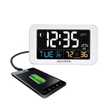 Imagem de Relógio despertador AcuRite Intelli-Time com carregador USB, temperatura interna e umidade (13040CA), 0,8, branco