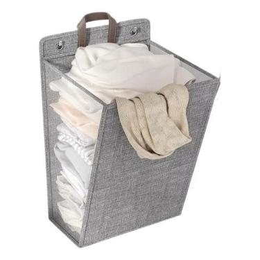 Imagem de Cesto de Roupa Suja Limpa Dobrável Adesivo De Parede Organizador Quart