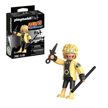 Imagem de PLAYMOBIL Naruto 71100 Naruto Rikudou Modo sábio com camisa amarela, calças pretas e sandálias amarelas, além de uma bengala e um Kunai, a partir de 5 anos
