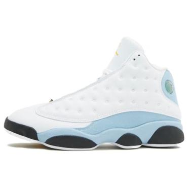 Imagem de Tênis masculino Air Jordan 13 retrô azul cinza (414571-170, branco/azul cinza/preto/amarelo ocre), branco/azul cinza/preto/amarelo ocre, 44