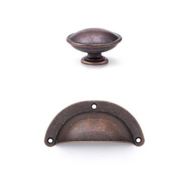 Imagem de Puxador Redondo E Concha Metal Para Móveis porta gaveta 12pç - Telis F