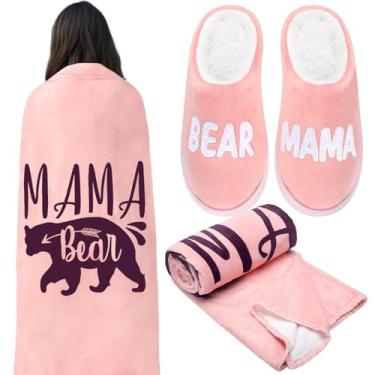 Imagem de VitalCozy Presente para mãe, 2 peças, mamãe urso, búfalo, xadrez, cobertor usável, moletom com capuz, mamãe urso, chinelos para casa, presentes para mãe, esposa, aniversário, dia das mães, presentes